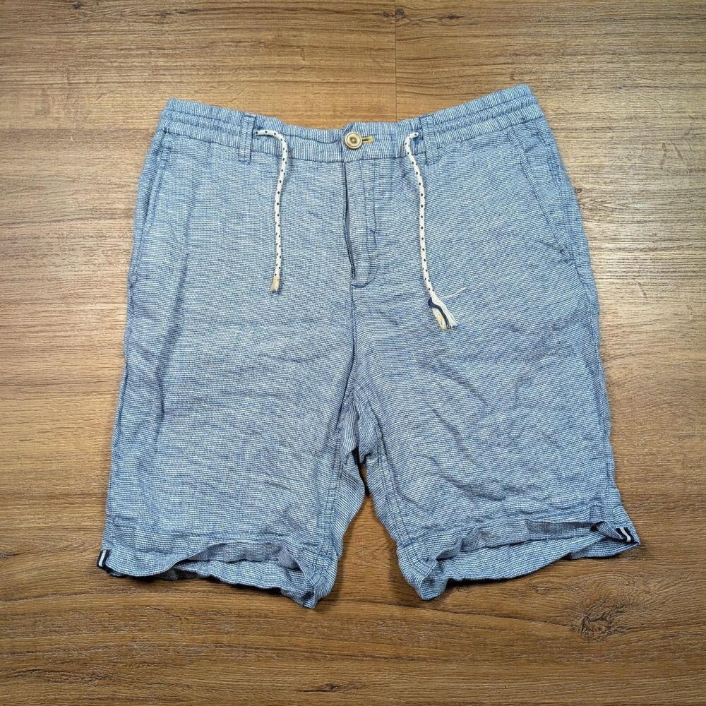Zara 100% Linen Shorts Mens Size Small Light Blue Drawstring Outdoors 30x8